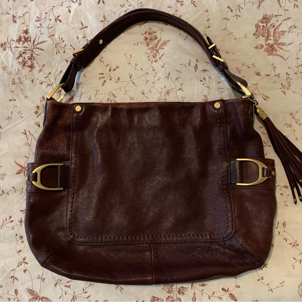 COLE HAAN Purple Pebble Leather Bucket Hobo Shoulder Handbag Purse
